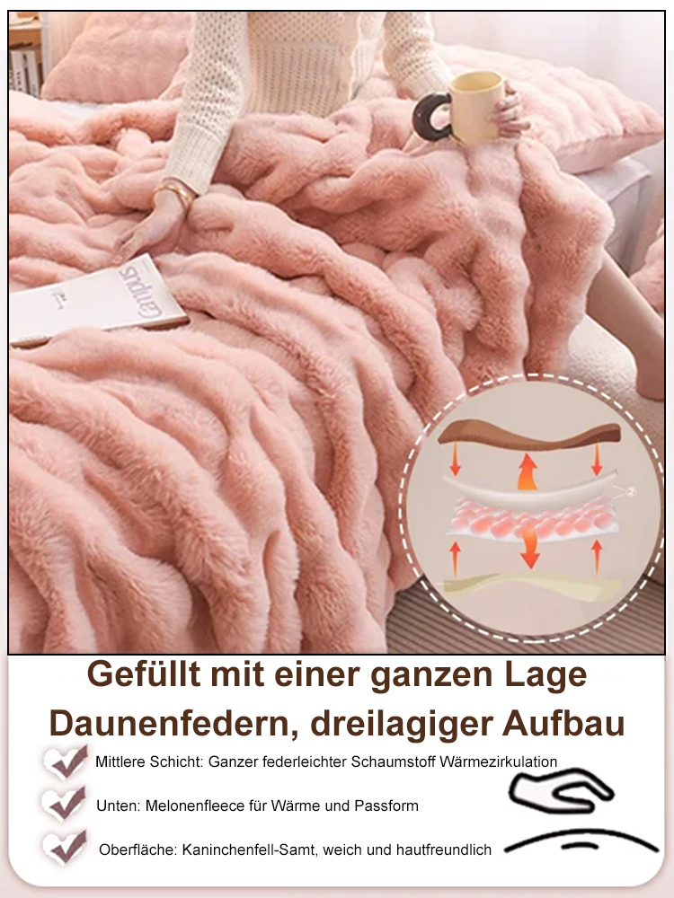 Luxuriöse doppelseitige Decke aus dickem Kaninchenpelz, Antistatisch + schnelles Aufheizen, mit einem samtweichen Gefühl wie bei einer Katze