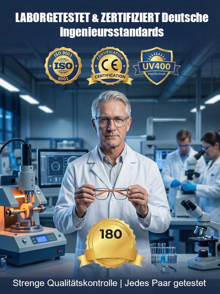 Phototrope Multifokus-Lesebrille⭐ Doppelte Zertifizierung: CE-Sicherheitszertifizierung + ISO9001-Qualitätssystemzertifizierung, wodurch die Einhaltung der Qualitätsstandards gewährleistet wird