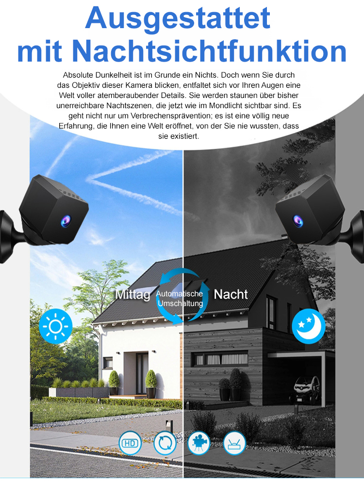 Neue F1 Wireless HD-Kamera, Kein WLAN erforderlich, Daten sind lebenslang kostenlos und die Einrichtung ist super einfach