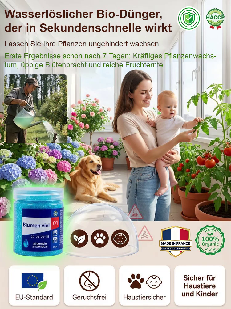 Belebt welke Pflanzen innerhalb von 3 Tagen. Geeignet für alle Pflanzen, 100 % sicher und unschädlich, schädigt den Boden nicht.  Kein Erdwechsel nötig, einfach aufsprühen und die Pflanzen erstrahlen lassen.