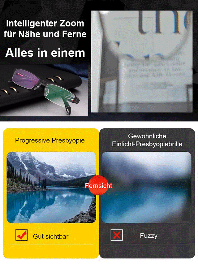 【👨‍⚕️🥇Keine Augenuntersuchung erforderlich👓Autofokus von 100° bis 700°】⚡Eine Brille korrigiert mehrere Sehfehler wie Alterssichtigkeit, Kurzsichtigkeit und Astigmatismus. Ultraleichter 7-Gramm-Rahmen für angenehmen Tragekomfort.