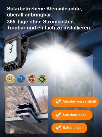 🌞Brandneue Solar-Clipleuchte🔥 Keine Stromkosten, regen- und wasserdicht, mit einer Lebensdauer von bis zu 30 Jahren!😍 Deutsche Sensortechnologie: Lädt sich tagsüber intelligent auf und schaltet sich nachts automatisch ein.