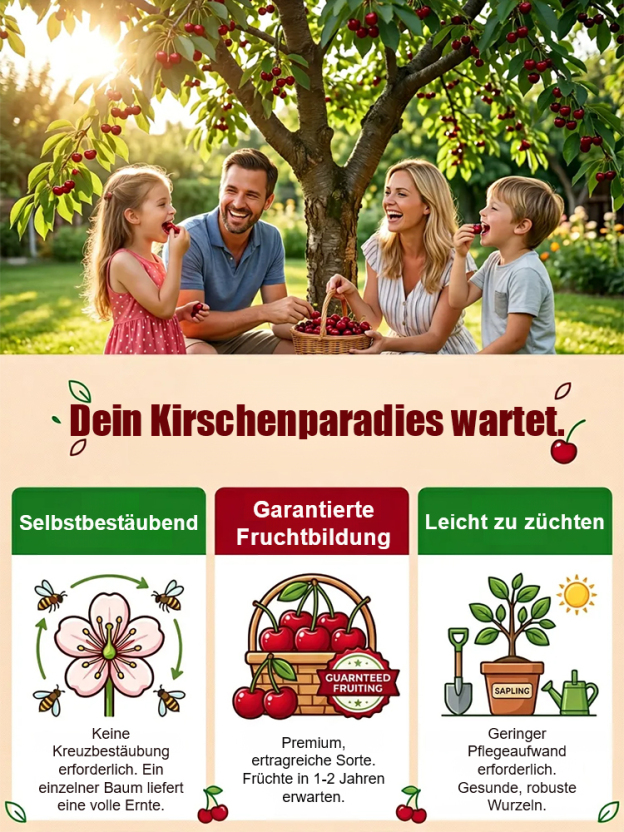 【Geld-zurück-Garantie bei Fruchtausfall】Authentische Kirschbaumsetzlinge, in diesem Jahr gepflanzt, tragen in diesem Jahr Früchte, resistent gegen Temperaturen bis zu -38 °C, 99,9 % Überlebensrate, selbstbefruchtend