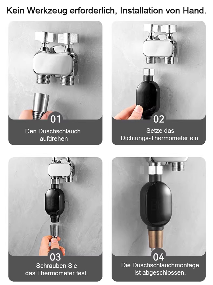 [Deutsche Premiumqualität] Intelligente, wasserdichte Duschkopf-Temperaturanzeige, IPX7-wasserdicht, mit Wasserkraft (keine Batterie), dreifarbige Echtzeit-Temperaturanzeige, Überhitzungsschutz bis 43 °C, kompatibel mit allen Armaturen.