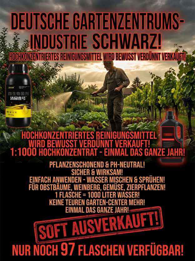 【👍Eine Flasche ergibt 1000 Catties Wasser‼️】🌿☘️1:1000 Hochkonzentriert, pH-neutral, schädigt Pflanzen nicht, beugt Krankheiten vor, hemmt Bakterien und versorgt sie mit Nährstoffen.🌳 Geeignet für Obstbäume, Gemüse und Blumen.