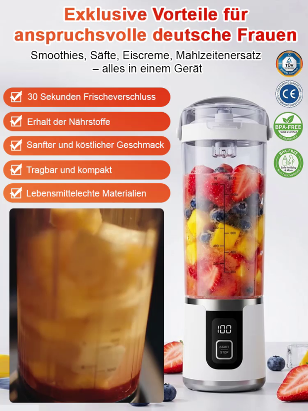 Frisch gepresster Saft in nur 10 Sekunden, reich an Vitaminen (99,9 %), cremig und ohne Fruchtfleisch. Aufgrund kurzfristiger Stornierungen bieten wir jetzt einen großen Ausverkauf an! Sichern Sie sich bis zu 50 % Rabatt in dieser Saison!