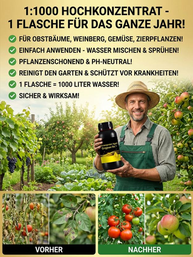 【👍Eine Flasche ergibt 1000 Catties Wasser‼️】🌿☘️1:1000 Hochkonzentriert, pH-neutral, schädigt Pflanzen nicht, beugt Krankheiten vor, hemmt Bakterien und versorgt sie mit Nährstoffen.🌳 Geeignet für Obstbäume, Gemüse und Blumen.