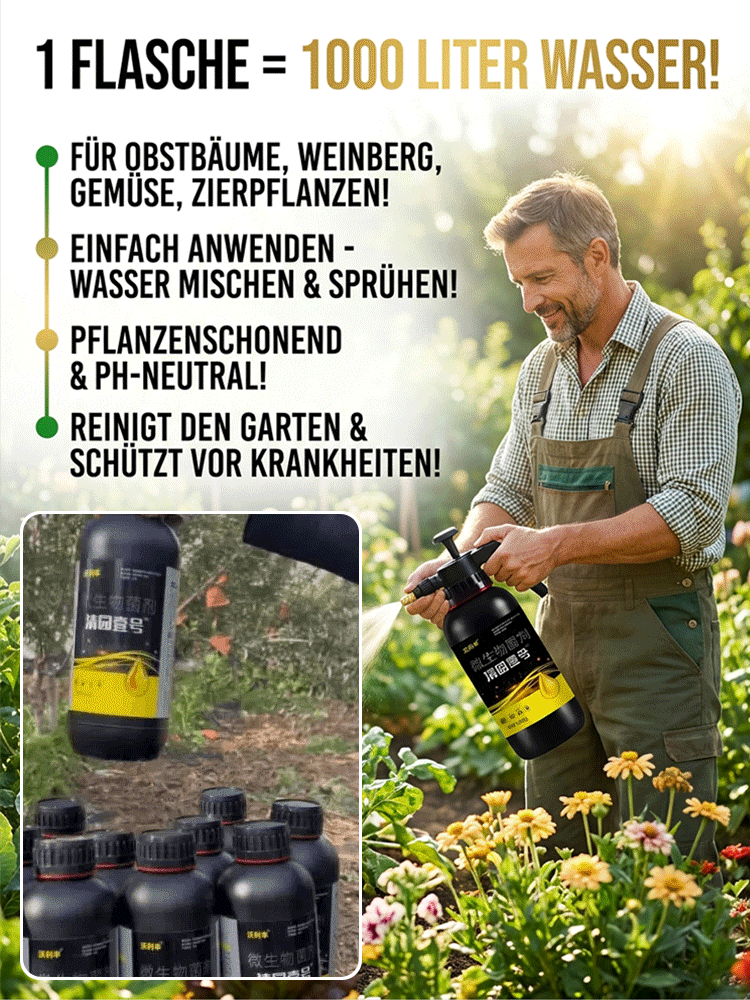 【👍Eine Flasche ergibt 1000 Catties Wasser‼️】🌿☘️1:1000 Hochkonzentriert, pH-neutral, schädigt Pflanzen nicht, beugt Krankheiten vor, hemmt Bakterien und versorgt sie mit Nährstoffen.🌳 Geeignet für Obstbäume, Gemüse und Blumen.