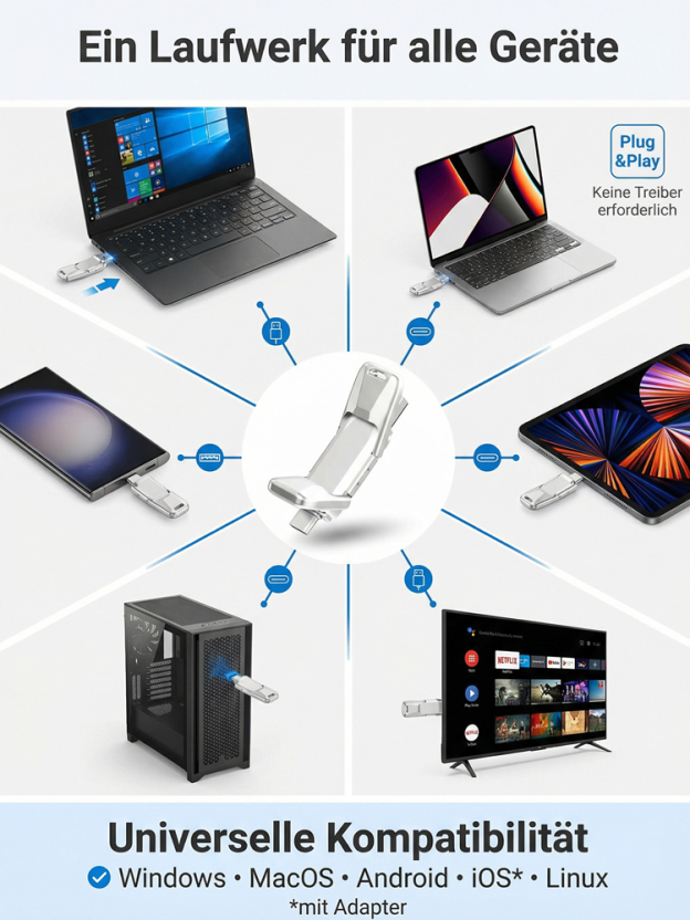 ⚡64 TB ultraschnelle, portable SSD mit hoher Kapazität✅USB 3.2 + Typ-C Dual-Schnittstellen📱Kompatibel mit vielen Geräten und Systemen⚡Blitzschnelle 4K-Videoübertragung mit 550 MB/s, Gehäuse aus importierter deutscher Zinklegierung, wasser- und stoßfest