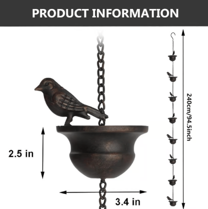 🔥Last Day 70% OFF🔥Where Rain Meets Art – Decorative Rain Chain with Bird Bath Design