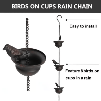 🔥Last Day 70% OFF🔥Where Rain Meets Art – Decorative Rain Chain with Bird Bath Design