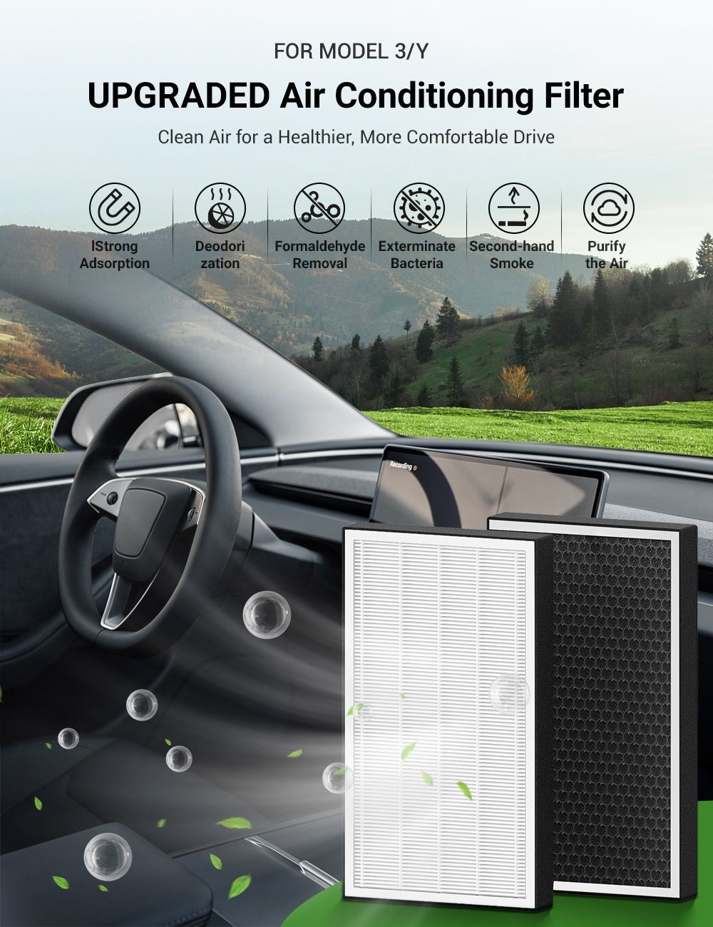 Activated Carbon Air Filter for Tesla Model Y/3 (2 PCS) - Tesery Official Store