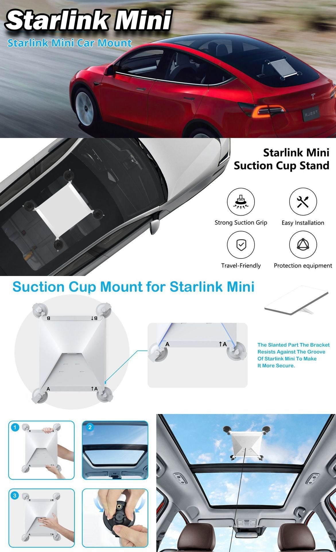Car Suction Cup Installation Mount - Metal (2pcs set) for Starlink Mini - Tesery Official Store