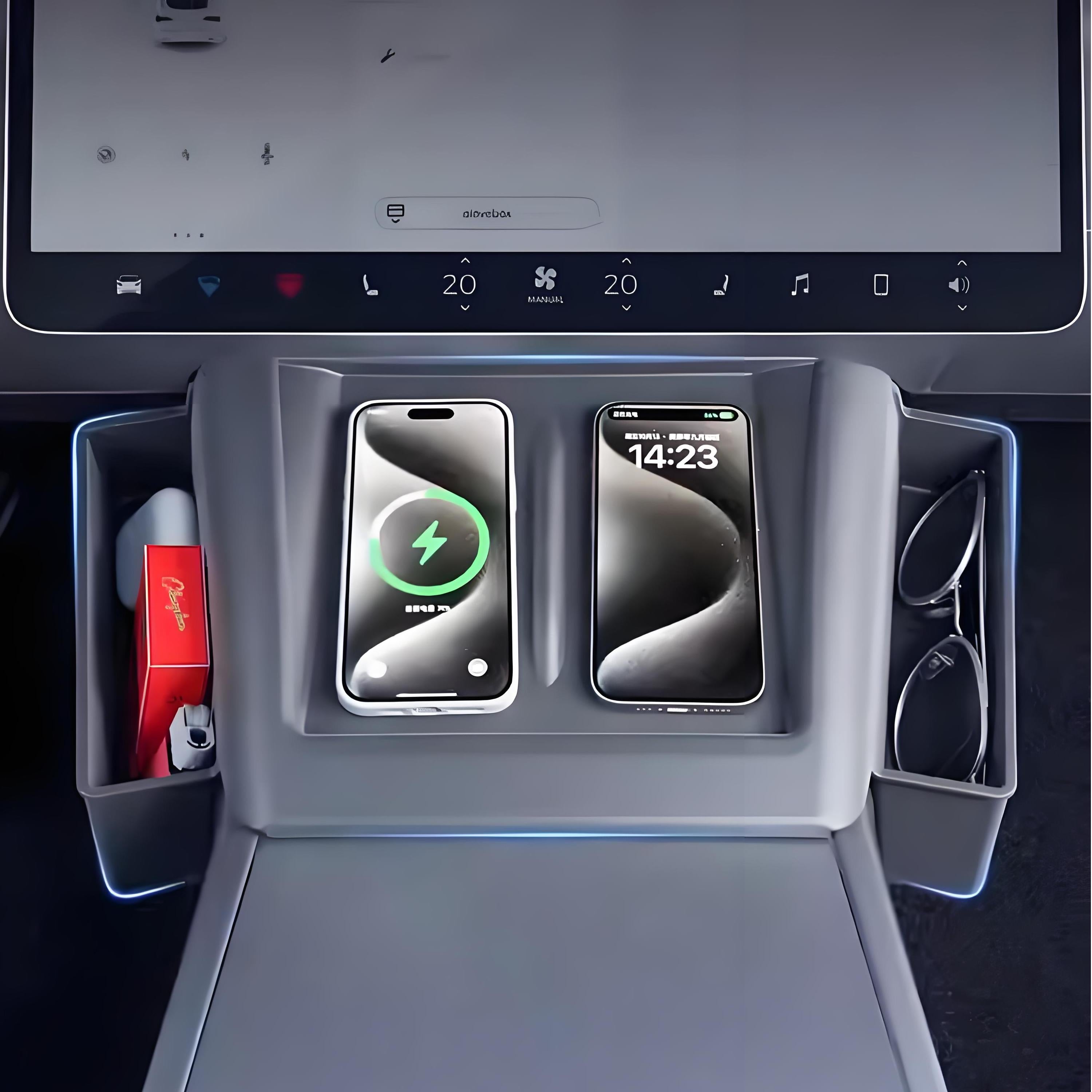 Center Console Wireless Charger Saddle Organizer for Tesla Model Y Juniper & Model 3 Highland - Tesery Official Store