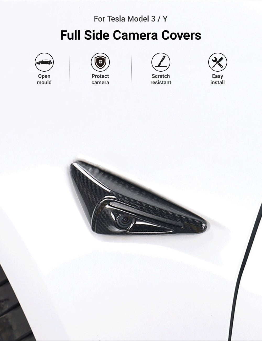Full Side Camera Covers for Tesla Model 3 / Y - Carbon Fiber Exterior Mods - Tesery Official Store