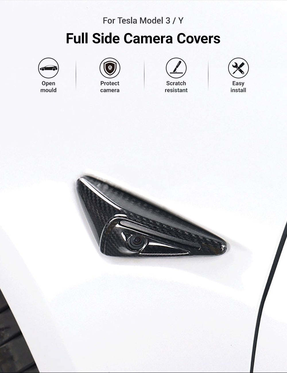 Full Side Camera Covers for Tesla Model 3 / Y - Carbon Fiber Exterior Mods - Tesery Official Store