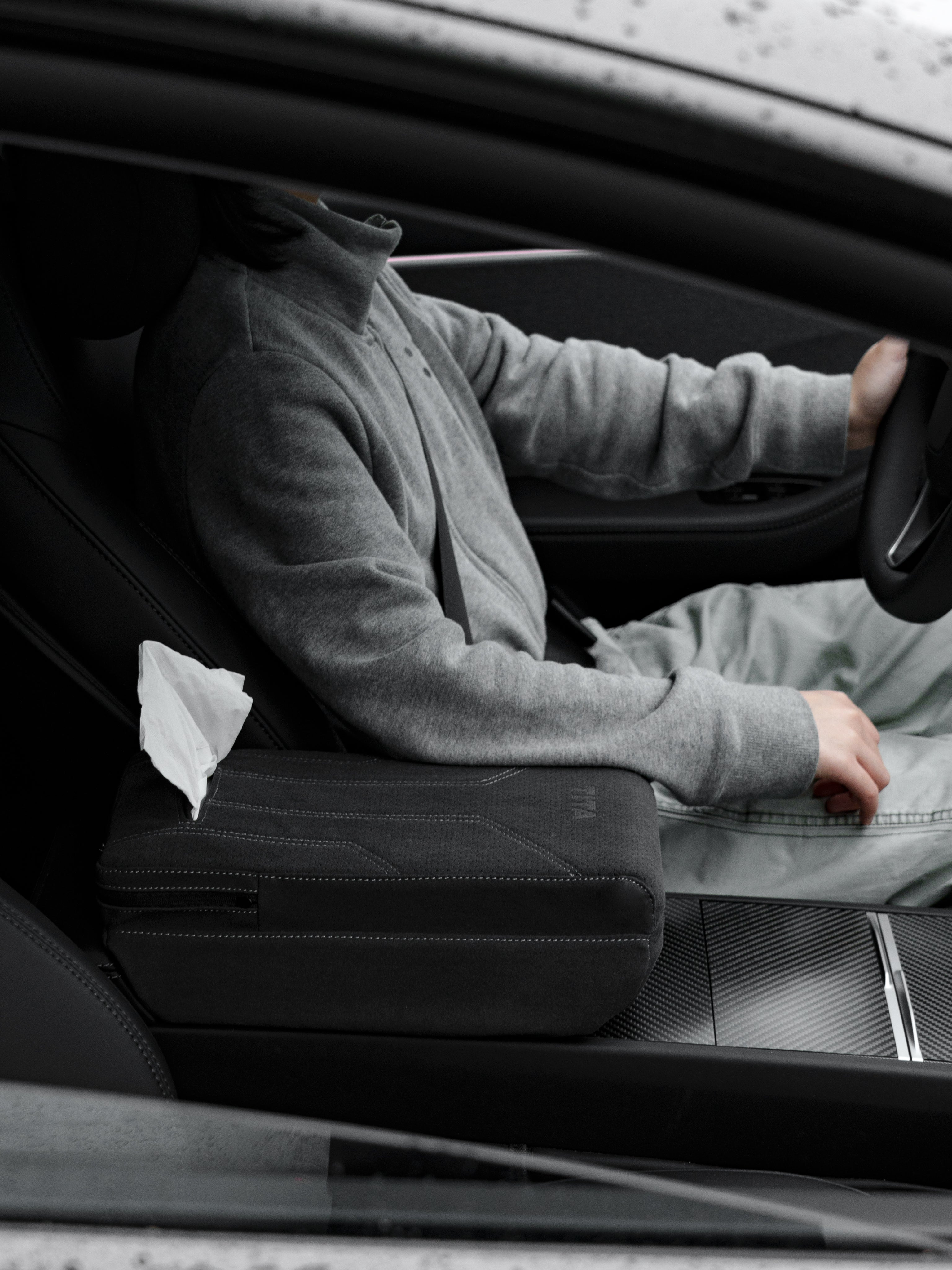 Suede Armrest Cover with Raised Pad & Tissue Box for Model Y Juniper & Model 3 Highland - Tesery Official Store
