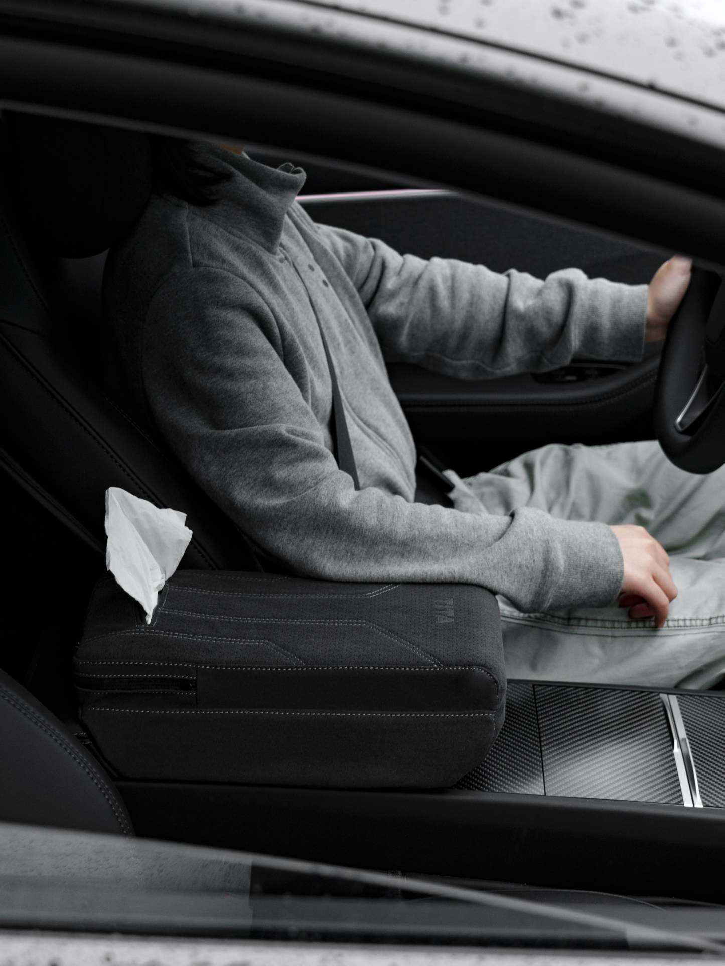 Suede Armrest Cover with Raised Pad & Tissue Box for Model Y Juniper & Model 3 Highland - Tesery Official Store