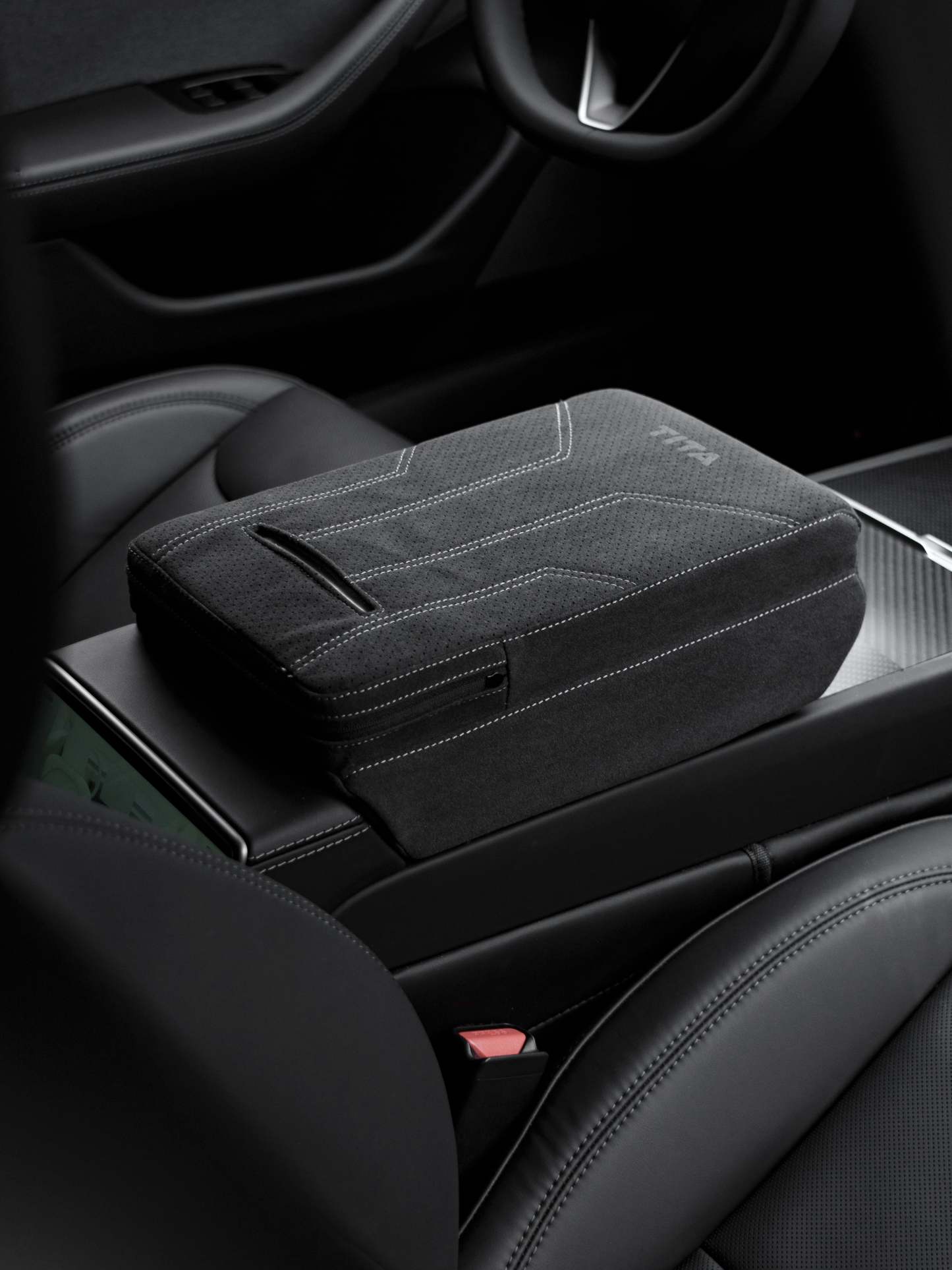 Suede Armrest Cover with Raised Pad & Tissue Box for Model Y Juniper & Model 3 Highland - Tesery Official Store