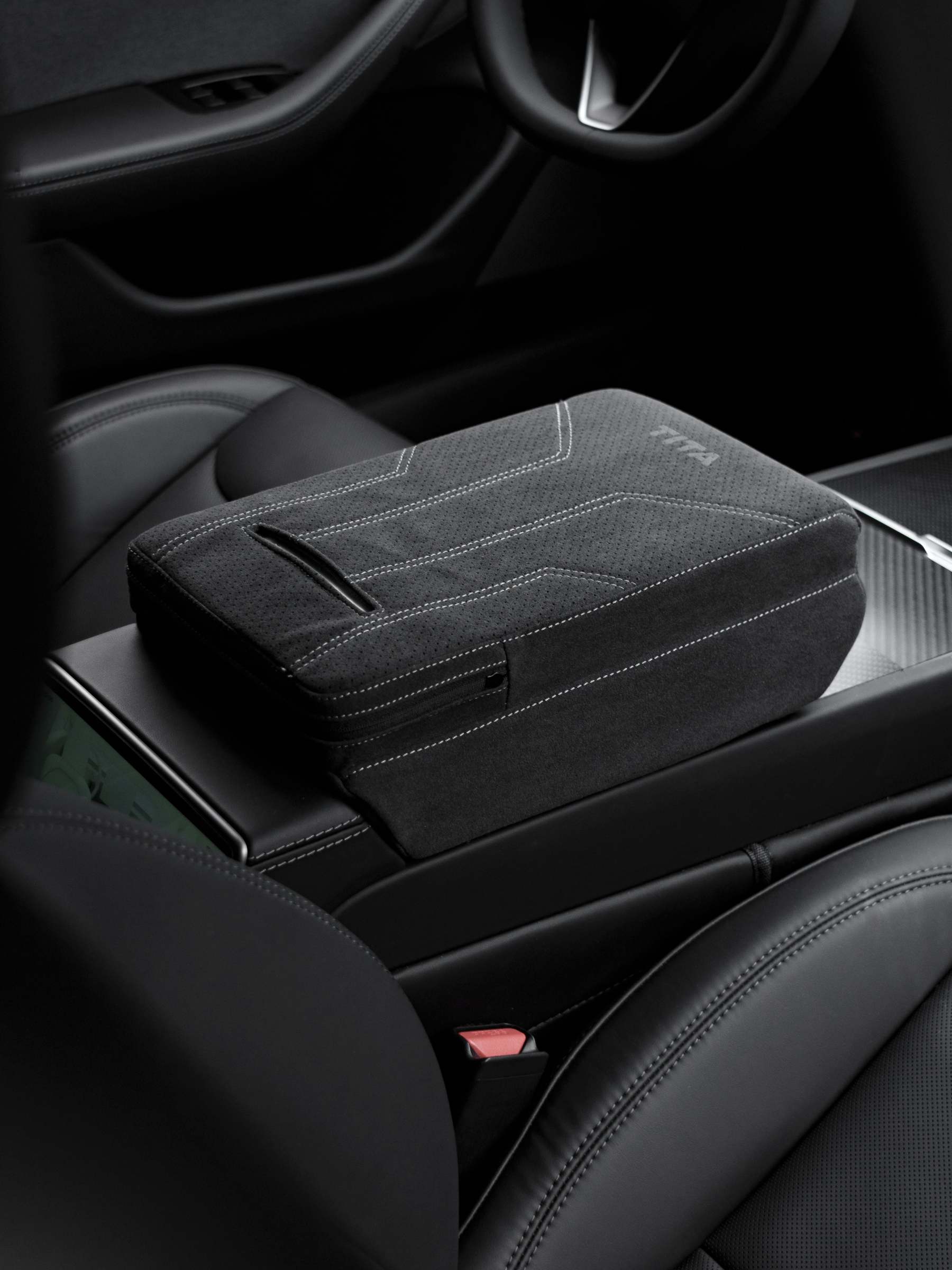 Suede Armrest Cover with Raised Pad & Tissue Box for Model Y Juniper & Model 3 Highland - Tesery Official Store