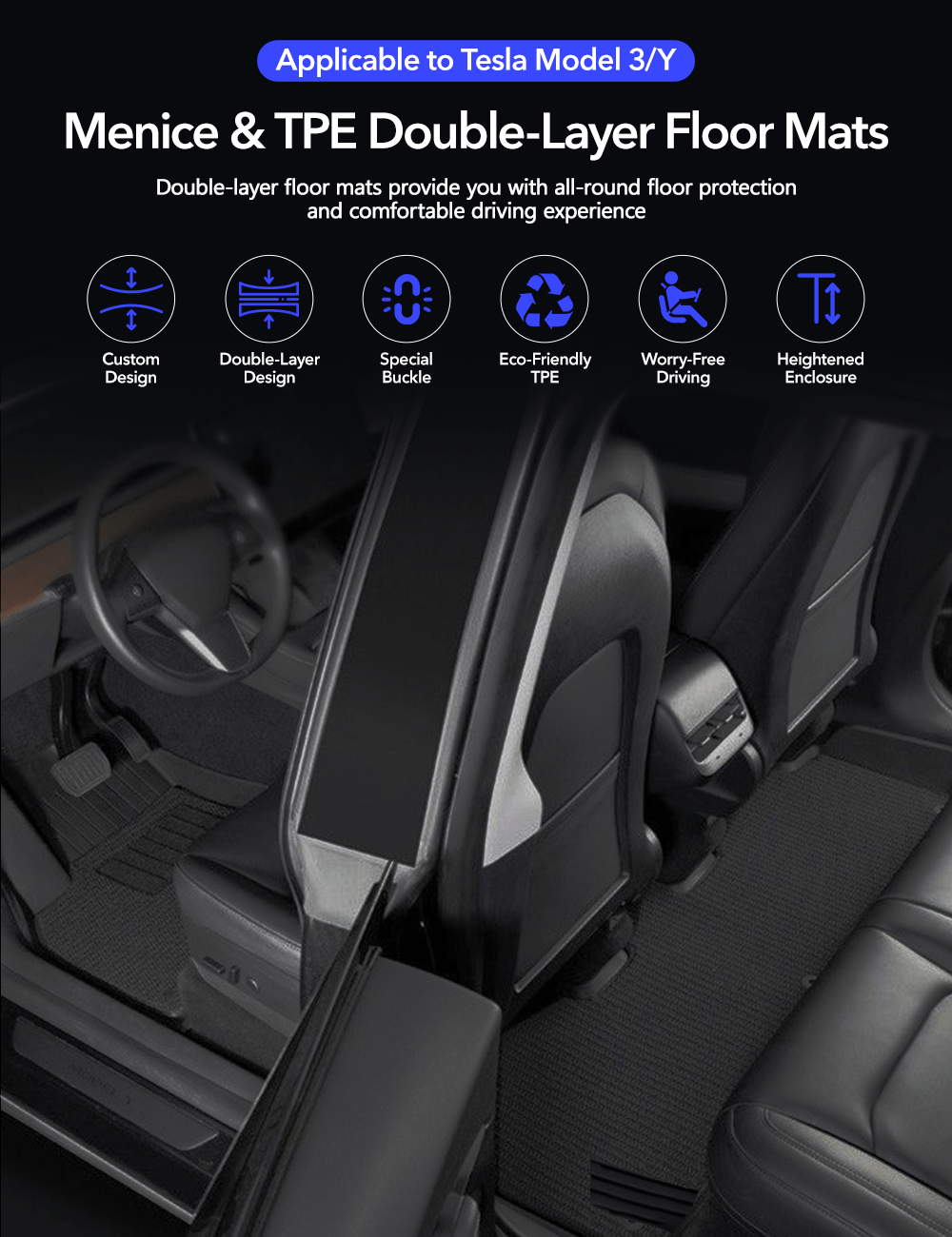 TESERY TPE+Menes Double Layer Floor Mats for Tesla Model 3 & Model Y - Tesery Official Store