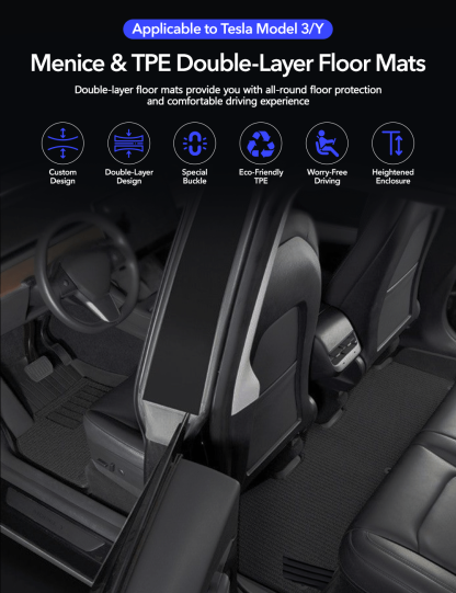 TESERY TPE+Menes Double Layer Floor Mats for Tesla Model 3 & Model Y - Tesery Official Store