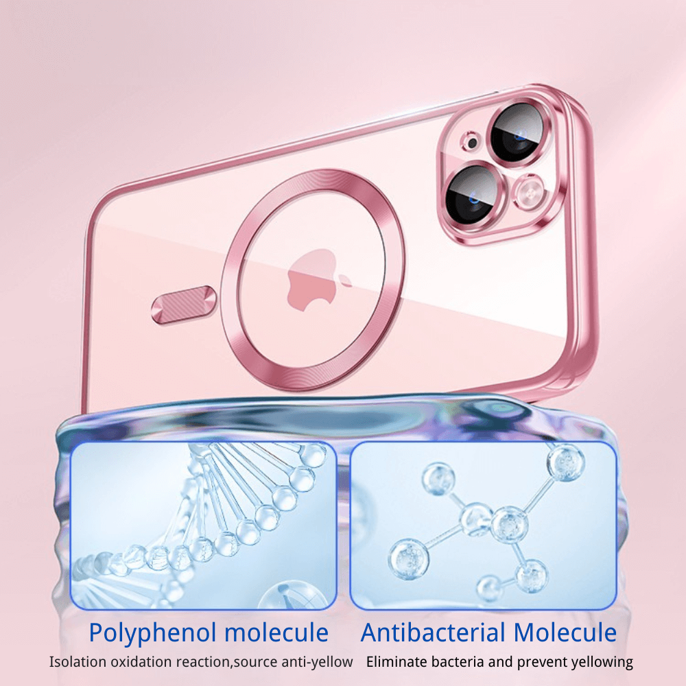 Clear Plating Ultrathin Silicone Case For iPhone 16 15 14 13 12 11 Pro Max 16 Plus Magsafe Magnetic Lens Film Protect Cover Pink