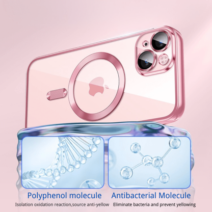 Clear Plating Ultrathin Silicone Case For iPhone 16 15 14 13 12 11 Pro Max 16 Plus Magsafe Magnetic Lens Film Protect Cover Pink