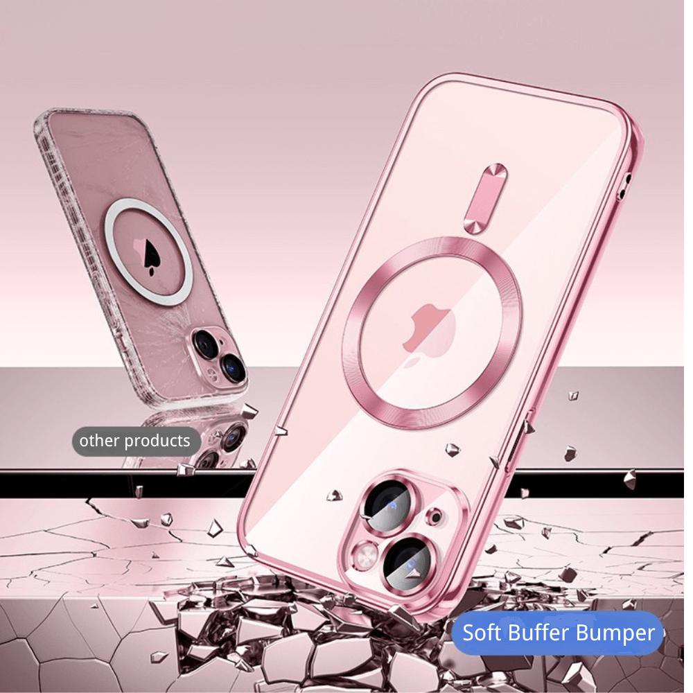 Clear Plating Ultrathin Silicone Case For iPhone 16 15 14 13 12 11 Pro Max 16 Plus Magsafe Magnetic Lens Film Protect Cover Pink
