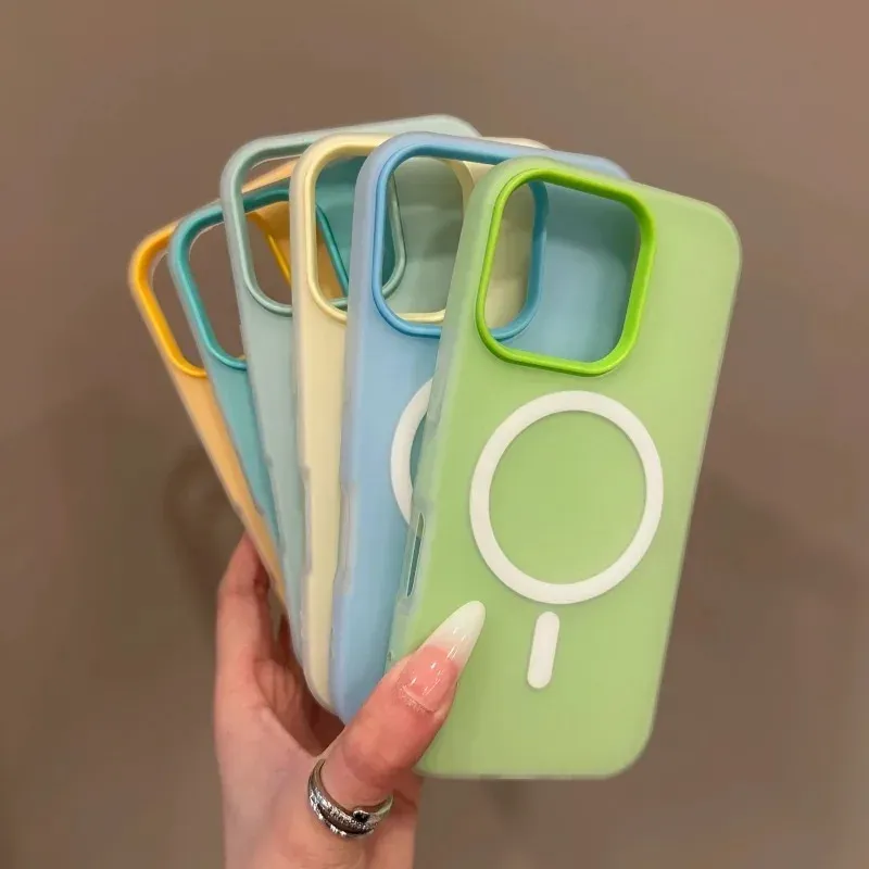 Luxury Candy Color 2 IN 1 Magsafe Case for iPhone 16 15 14 Plus 13 12 Pro Max 11 Magnetic Wireless Charge Clear Matte Soft Cover