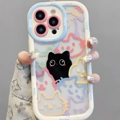 Cut Cat Aninal Phone Case For iPhone 13 Funda iPhone 11 14 15 16 Pro Max 12 XR X Xs 7 8 Plus  SE 15pro 13pro Silicone Soft Cover