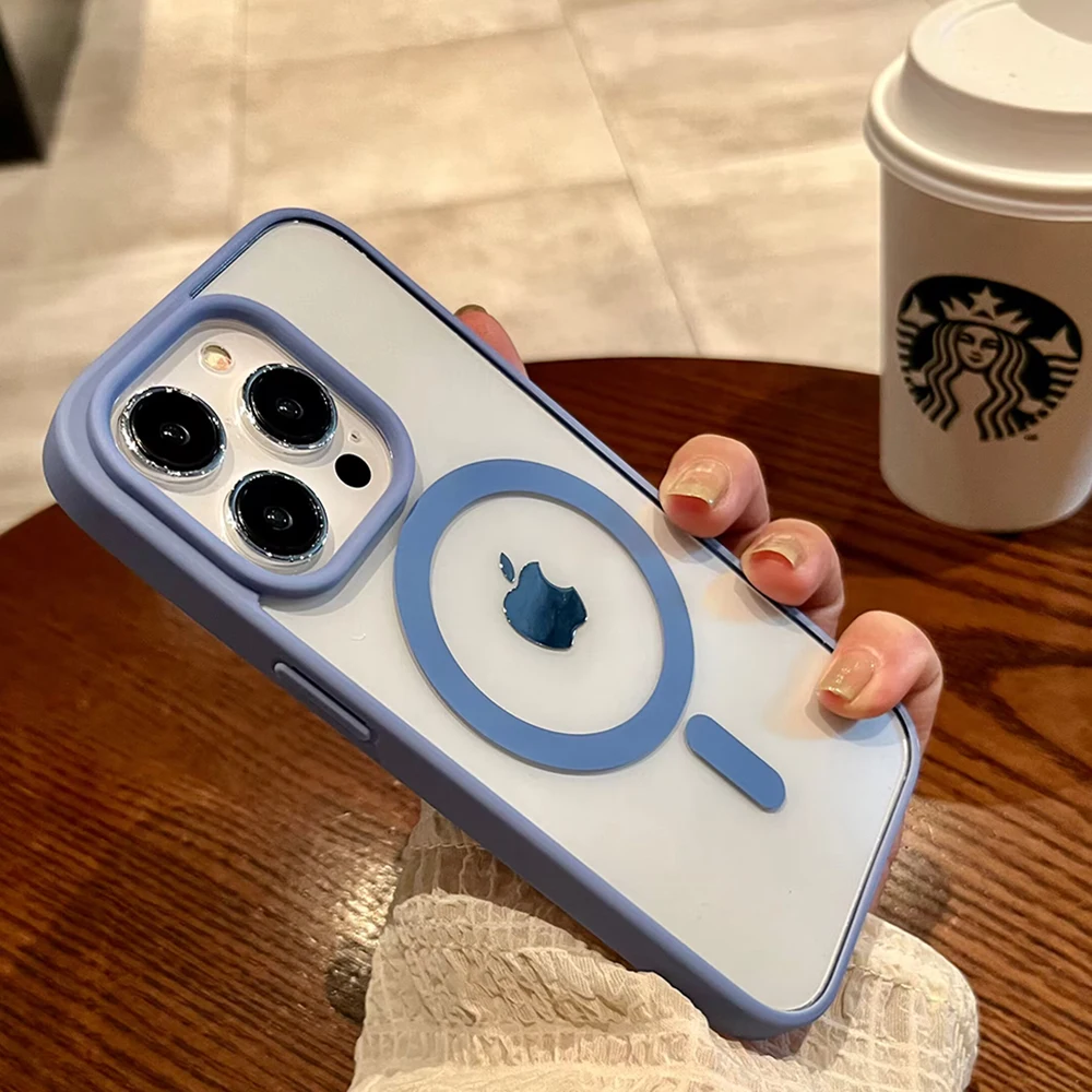 Luxury For Magsafe Transparent Case For iPhone 16 15 14 13 12 11 Pro XS XR Max Mini Plus Magnetic Wireless Charge Cases Cover