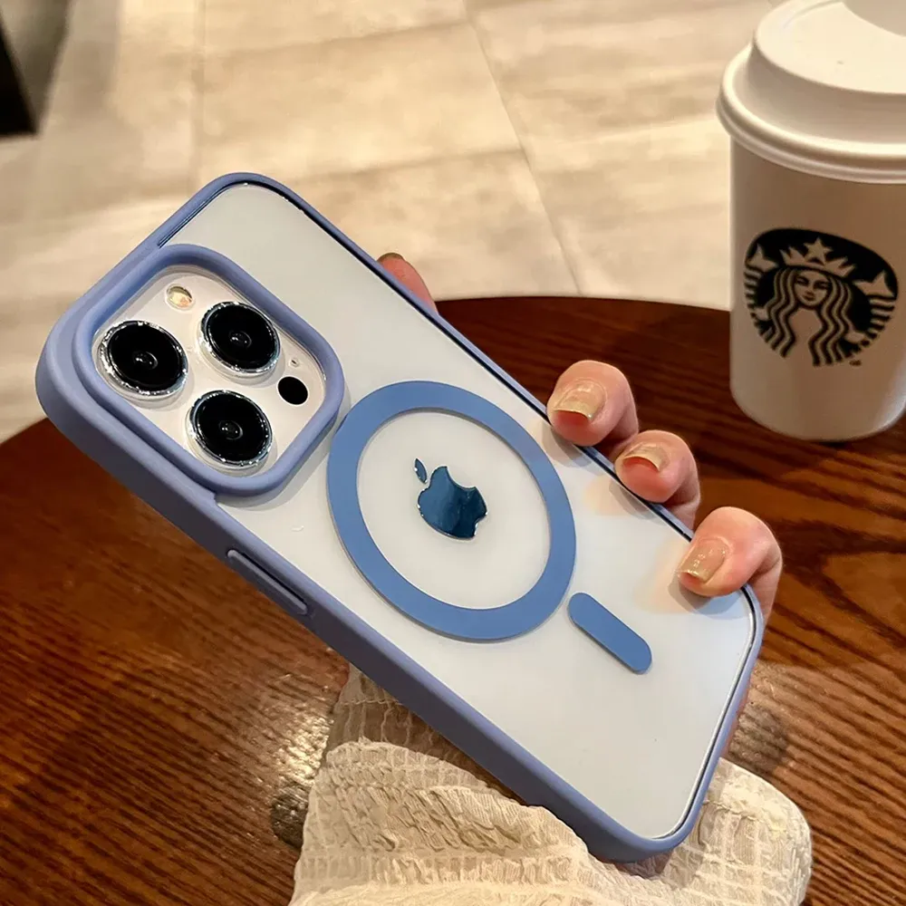 Luxury For Magsafe Transparent Case For iPhone 16 15 14 13 12 11 Pro XS XR Max Mini Plus Magnetic Wireless Charge Cases Cover