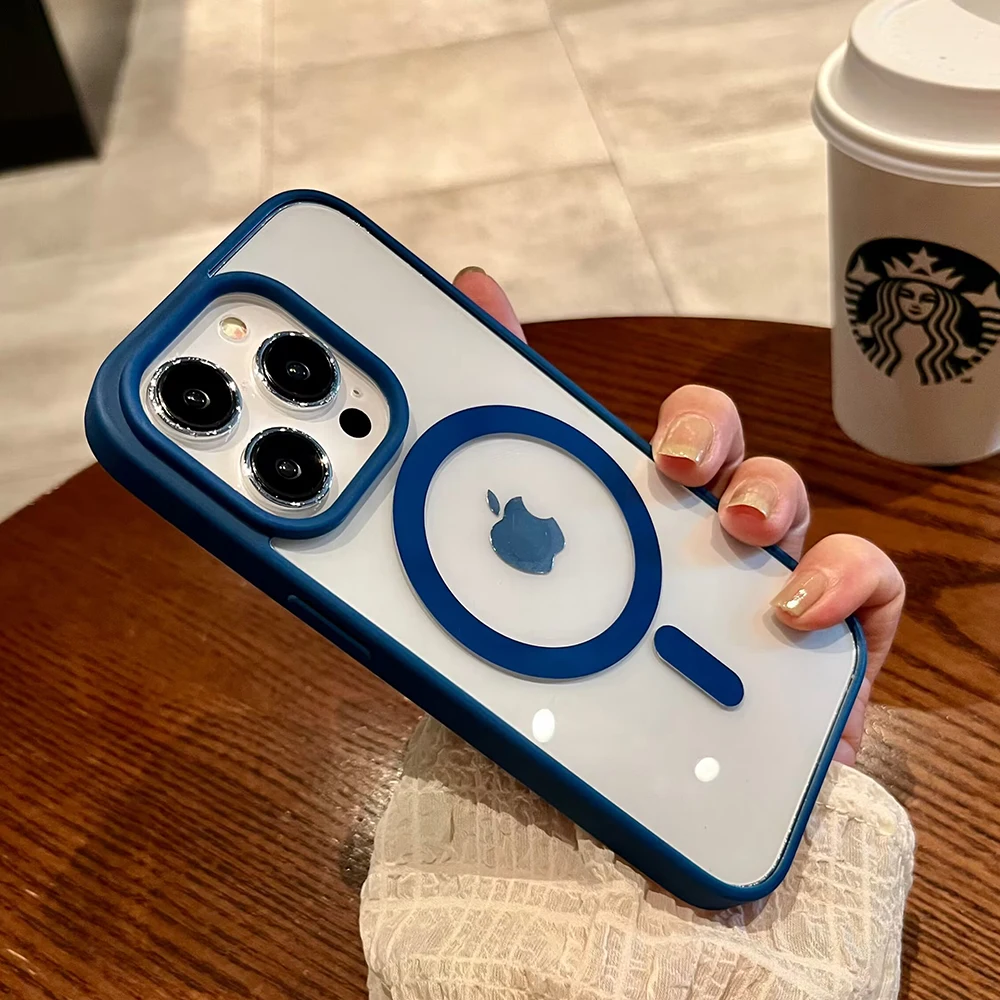 Luxury For Magsafe Transparent Case For iPhone 16 15 14 13 12 11 Pro XS XR Max Mini Plus Magnetic Wireless Charge Cases Cover