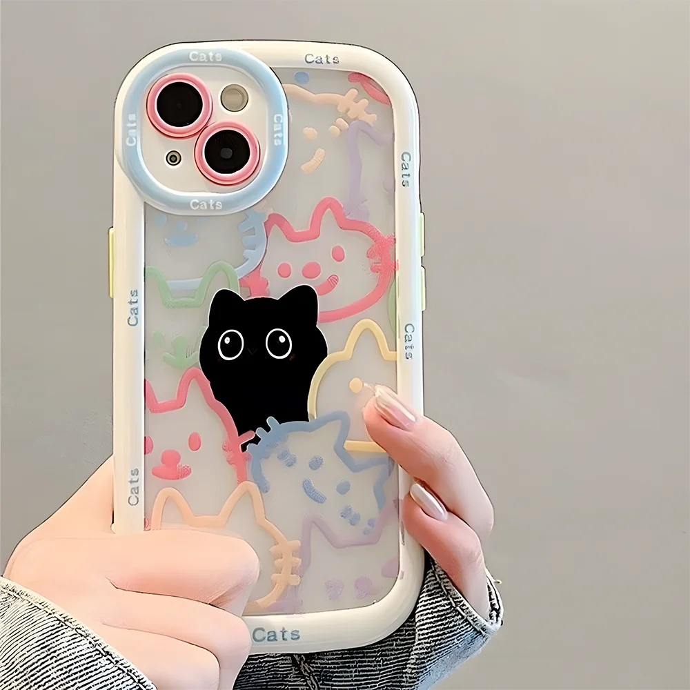 Cut Cat Aninal Phone Case For iPhone 13 Funda iPhone 11 14 15 16 Pro Max 12 XR X Xs 7 8 Plus  SE 15pro 13pro Silicone Soft Cover