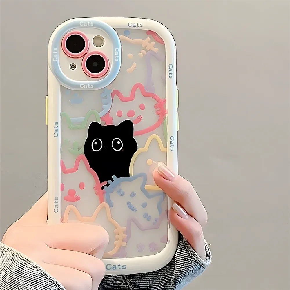Cut Cat Aninal Phone Case For iPhone 13 Funda iPhone 11 14 15 16 Pro Max 12 XR X Xs 7 8 Plus  SE 15pro 13pro Silicone Soft Cover