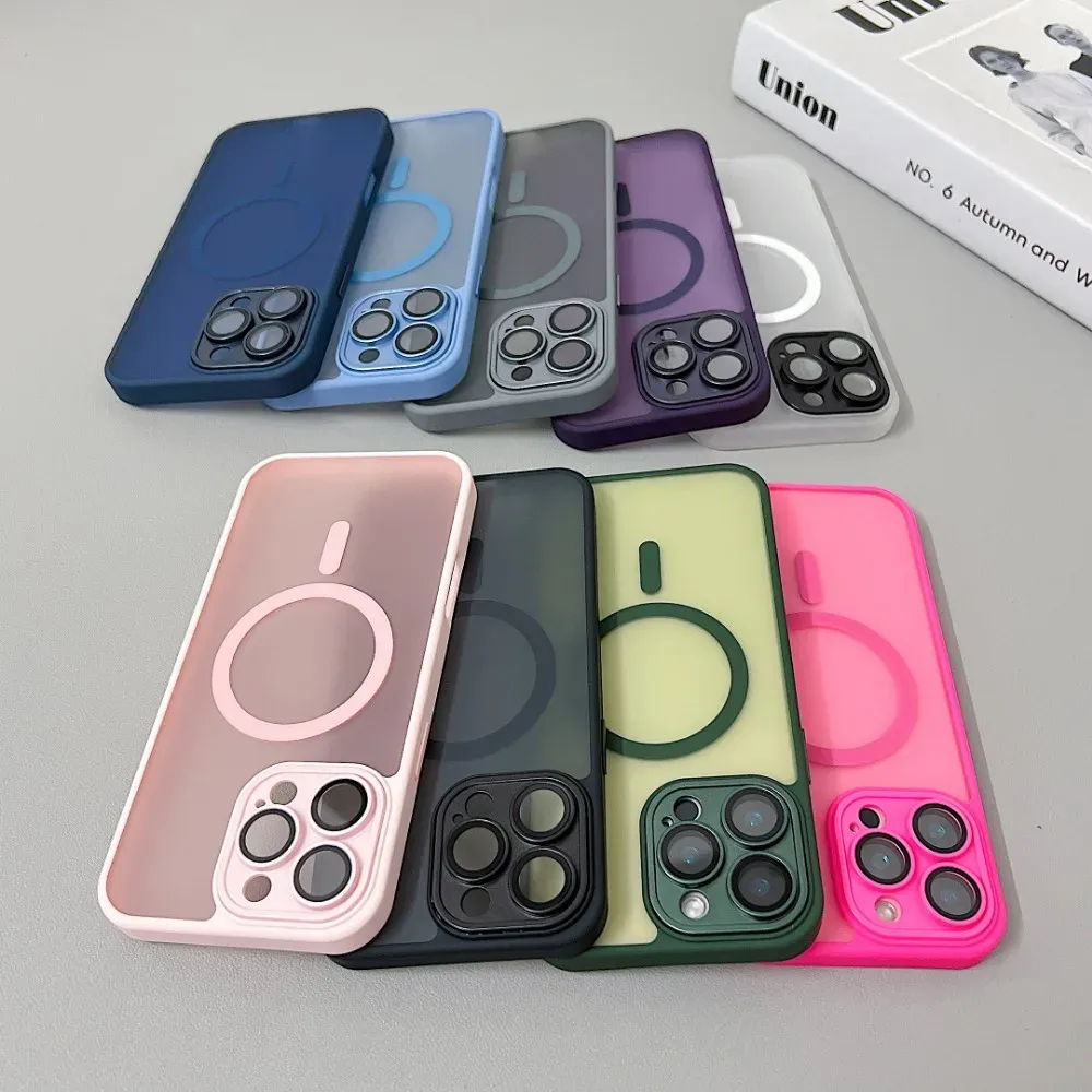 Magnetic Luxury Matte Translucent Armor Shockproof Case For iPhone 16 15 14 13 12 11 Pro Max For Magsafe Wireless Charge Cover
