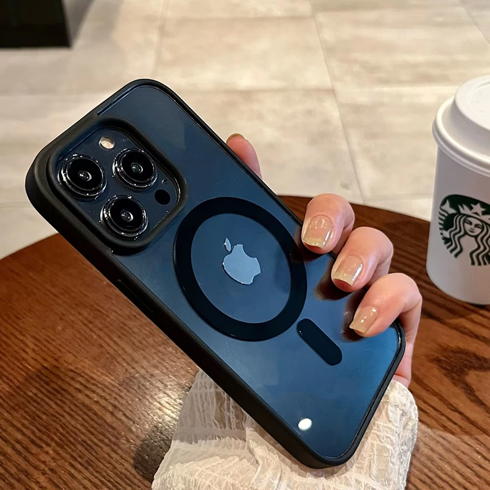 Luxury For Magsafe Transparent Case For iPhone 16 15 14 13 12 11 Pro XS XR Max Mini Plus Magnetic Wireless Charge Cases Cover