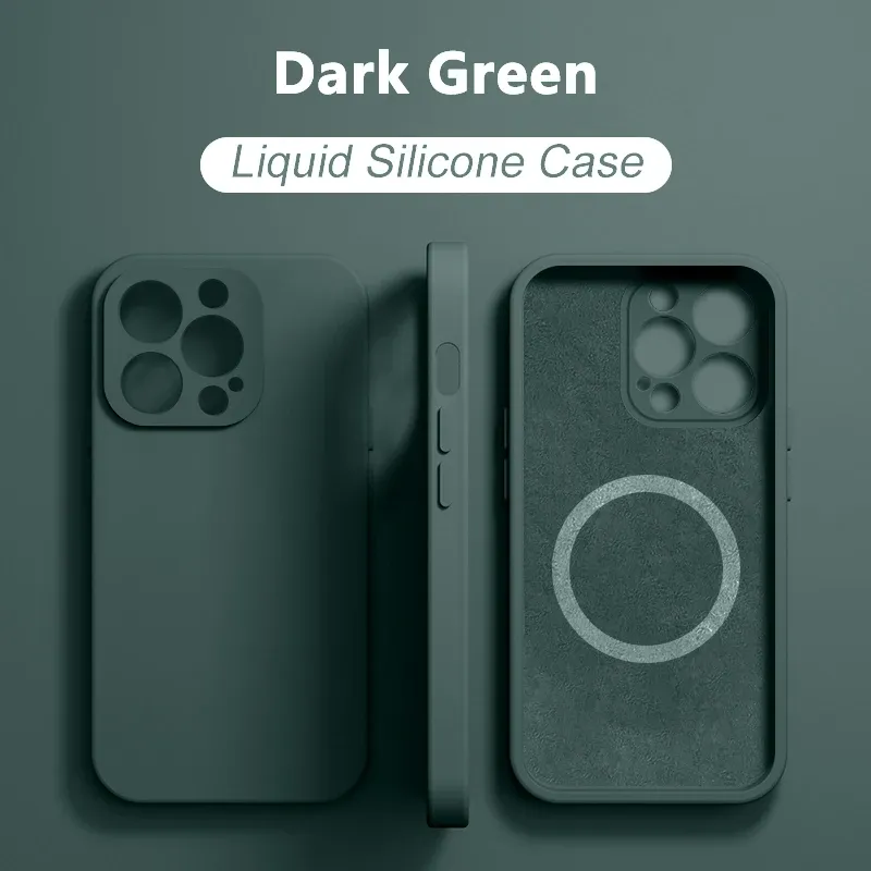 Magnetic Liquid Silicone Phone Case For iPhone 15 14 13 12 11 Pro Max Mini X XR XS 8 Plus SE For Magsafe Wireless Charging Cover
