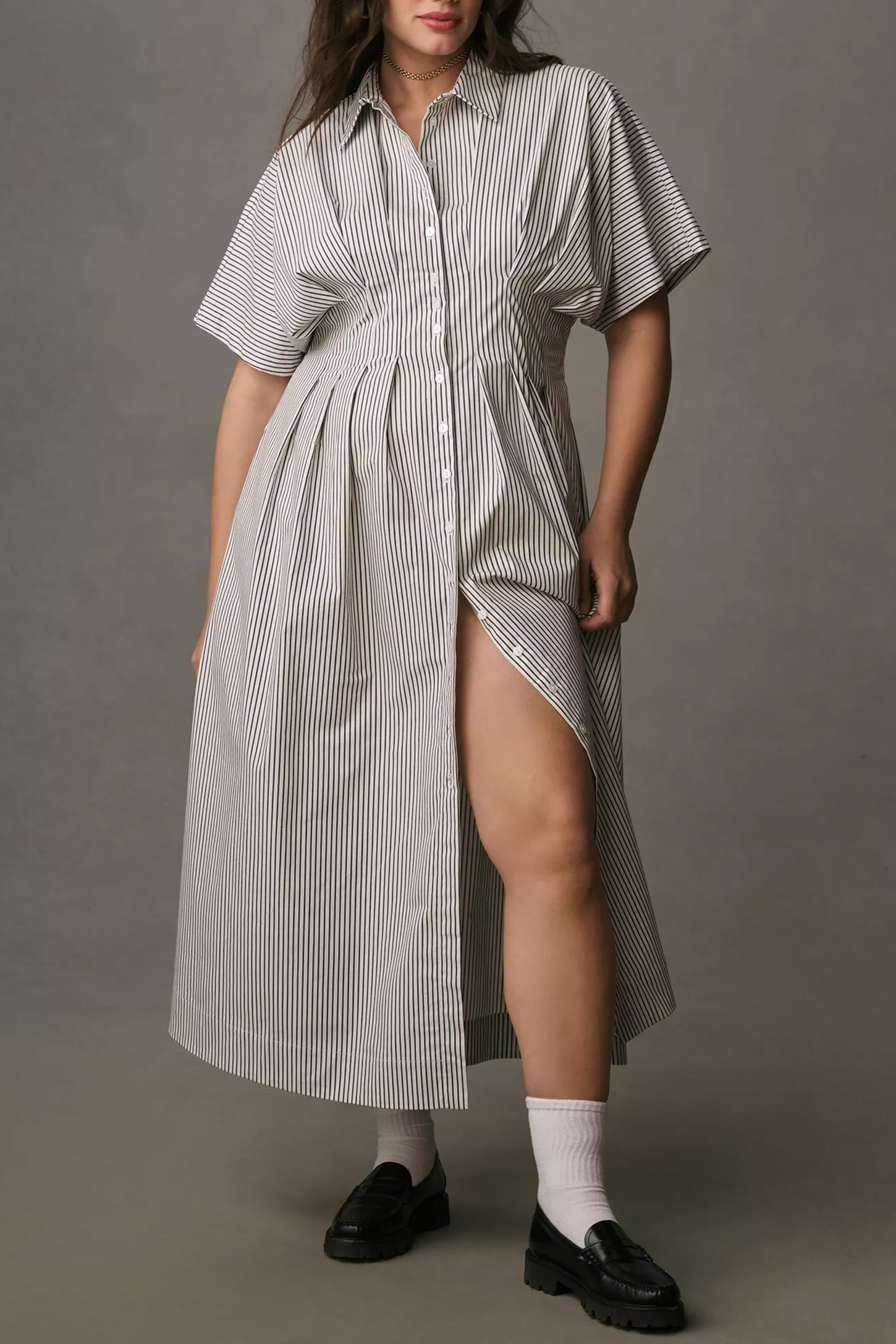 Button-Front Pleated Shirt Dress (BUY 2 FREE SHIPPING)