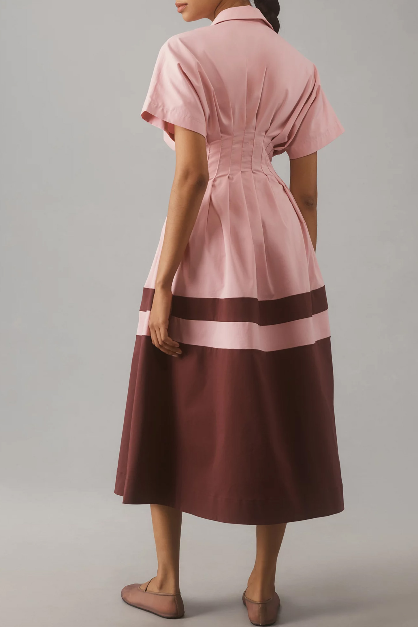 Button-Front Pleated Shirt Dress (BUY 2 FREE SHIPPING)