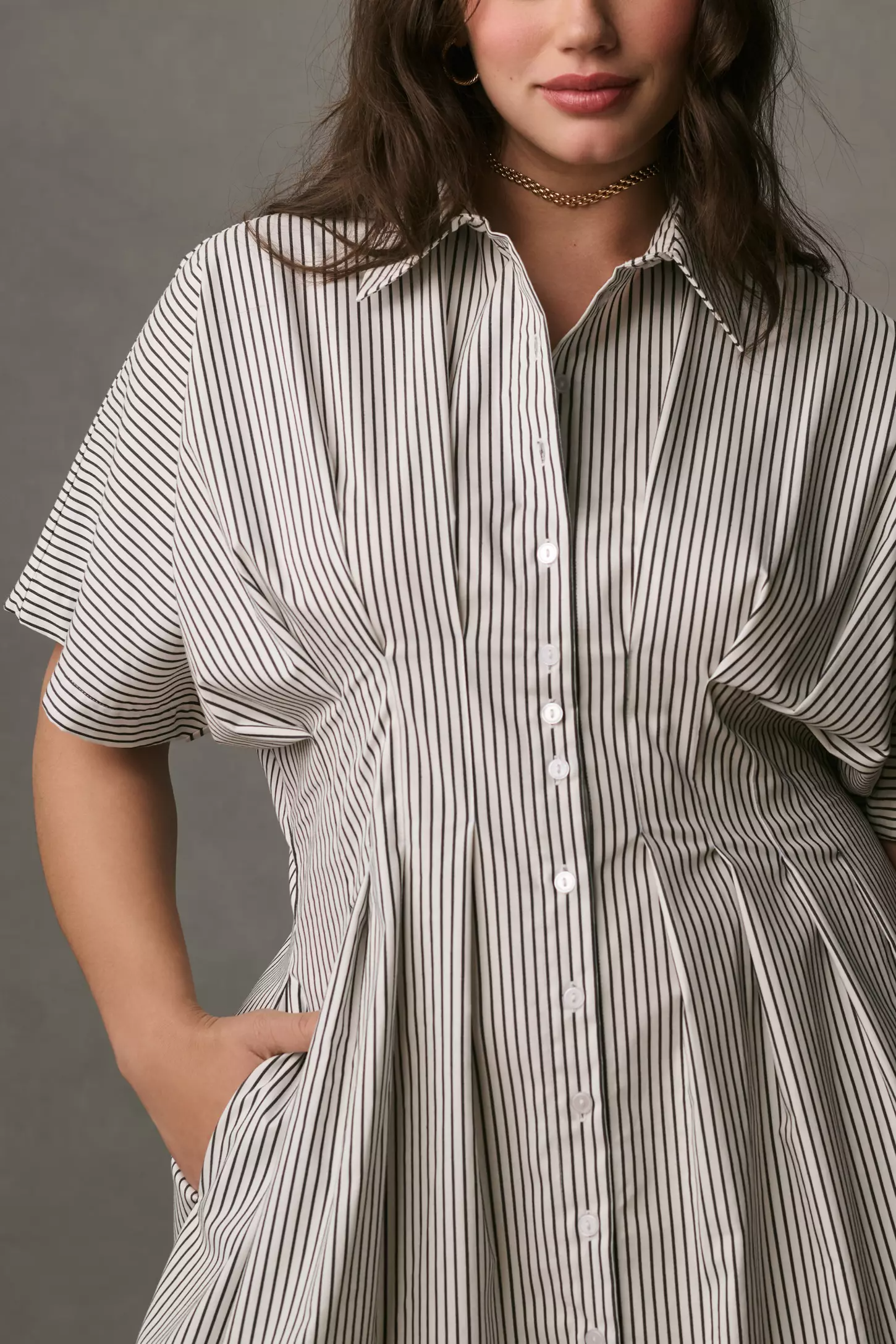 Button-Front Pleated Shirt Dress (BUY 2 FREE SHIPPING)