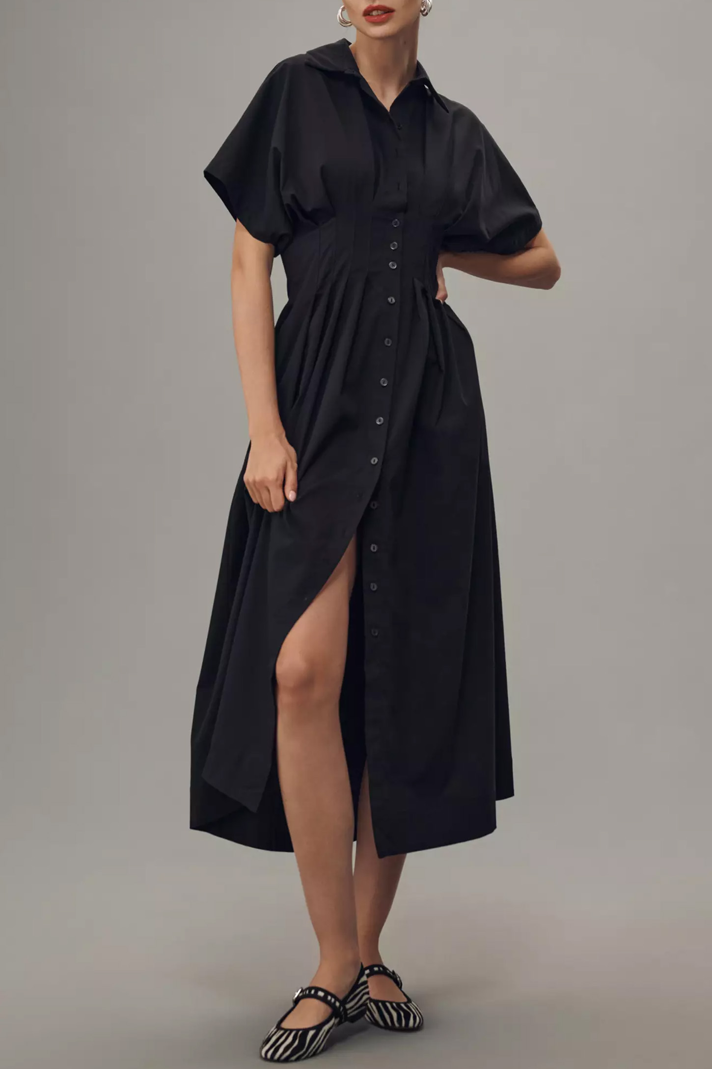 Button-Front Pleated Shirt Dress (BUY 2 FREE SHIPPING)