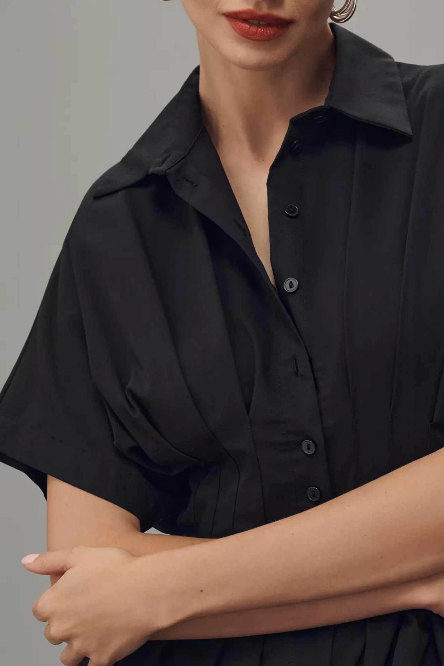 Button-Front Pleated Shirt Dress (BUY 2 FREE SHIPPING)