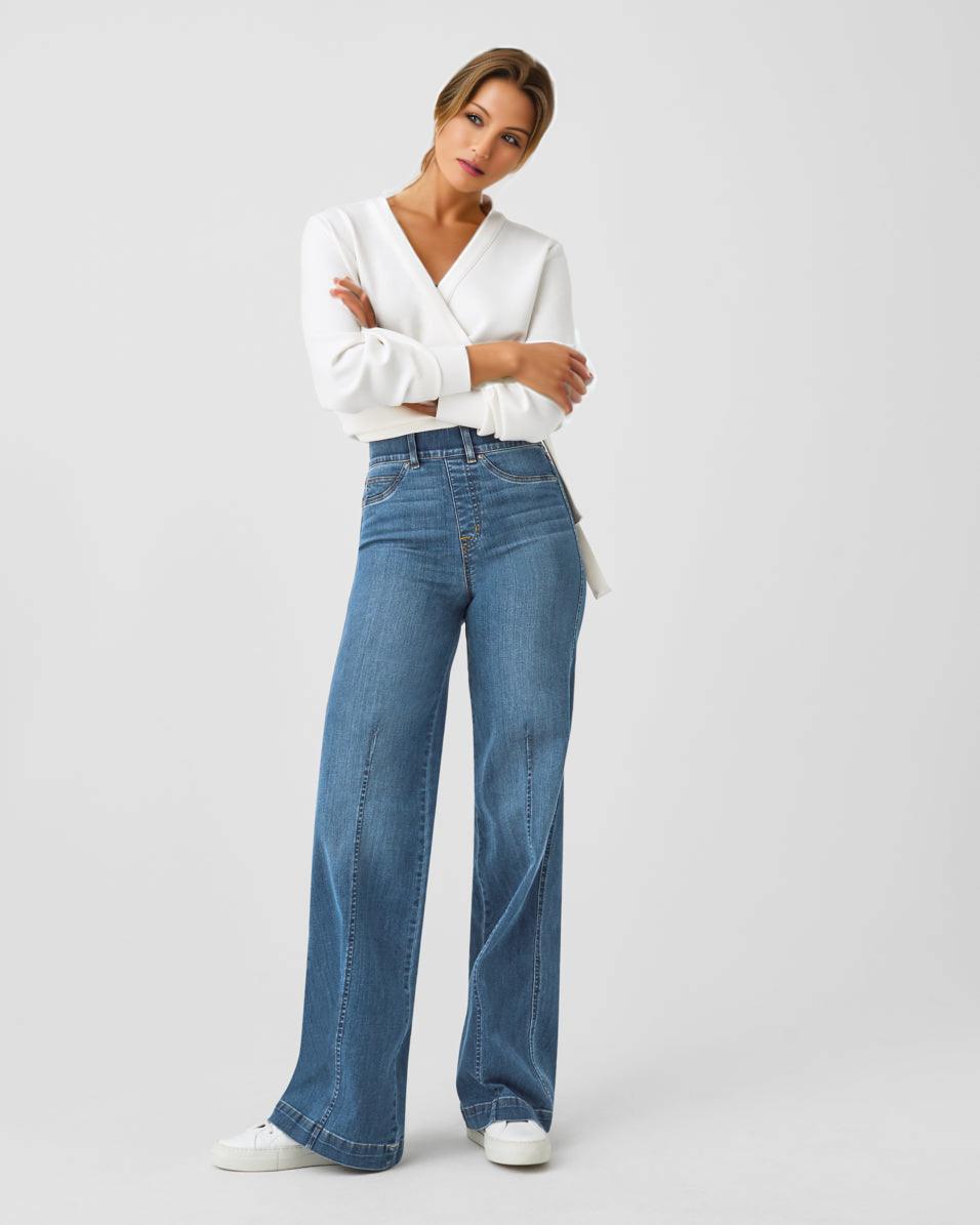 Seamed Front Wide Leg Jeans (Buy 2 Free Shipping)