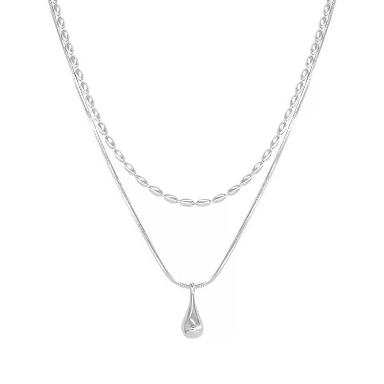 Layered Silver Teardrop Necklace
