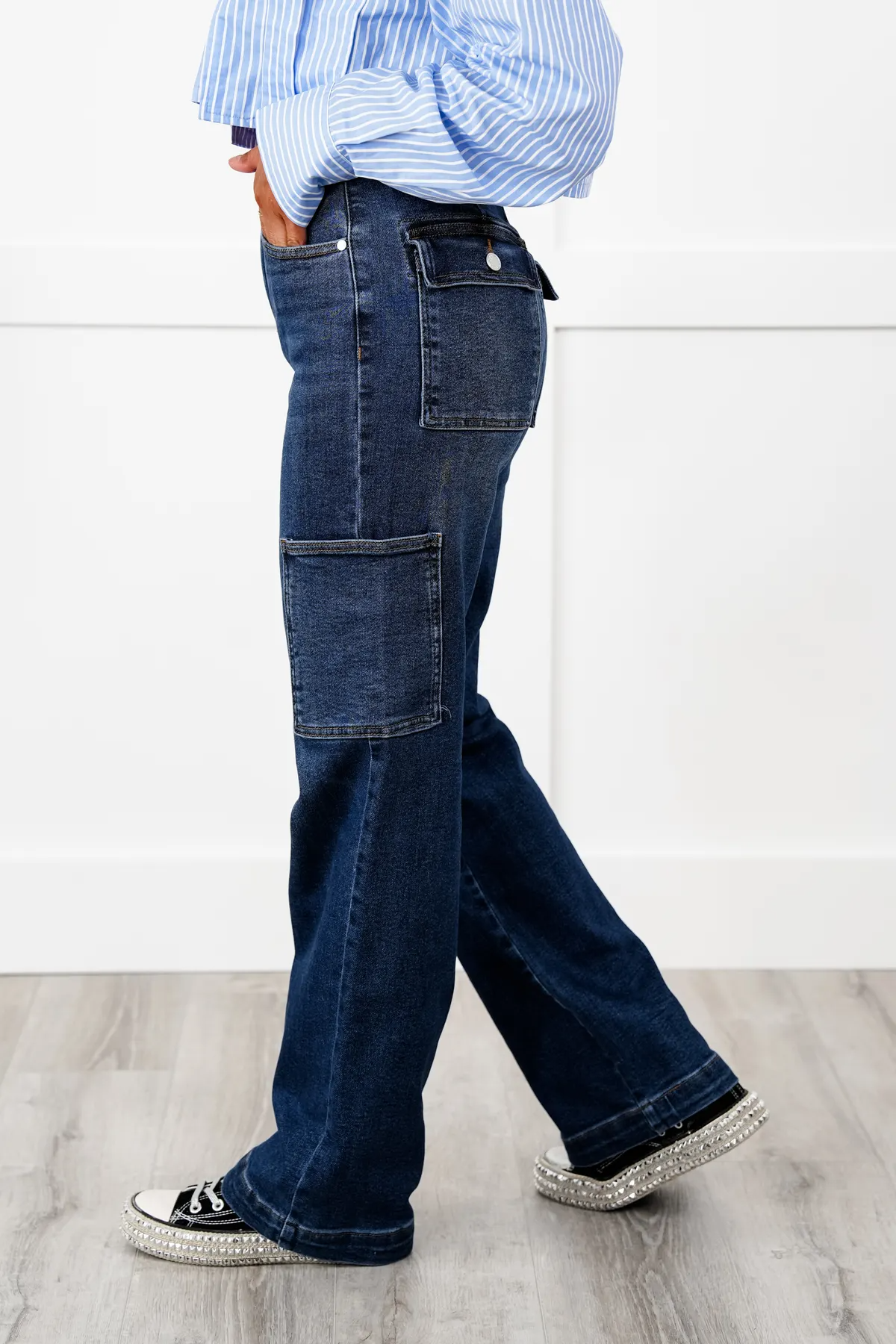 Leila High Rise Tummy Control Cargo Straight Jeans (Buy 2 Free Shipping)