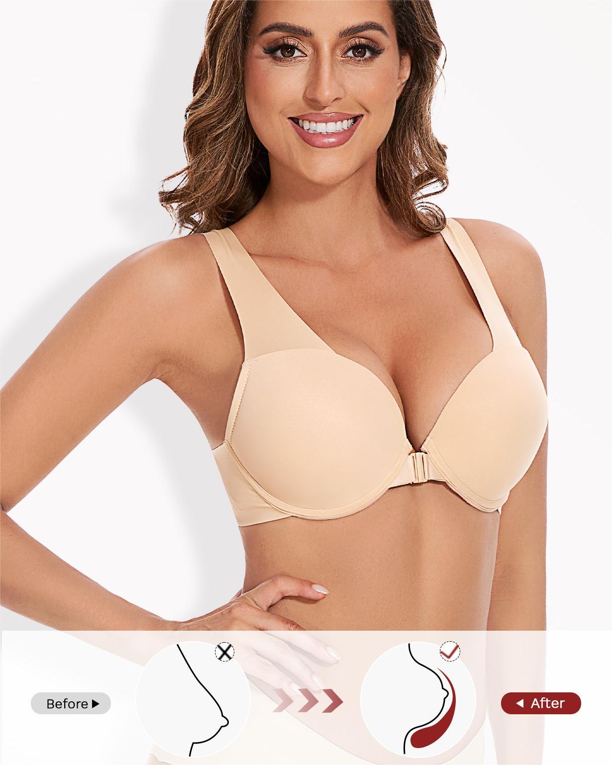 Front Closure Push Up Padded Wide Straps Racerback Seamless Underwire Bra