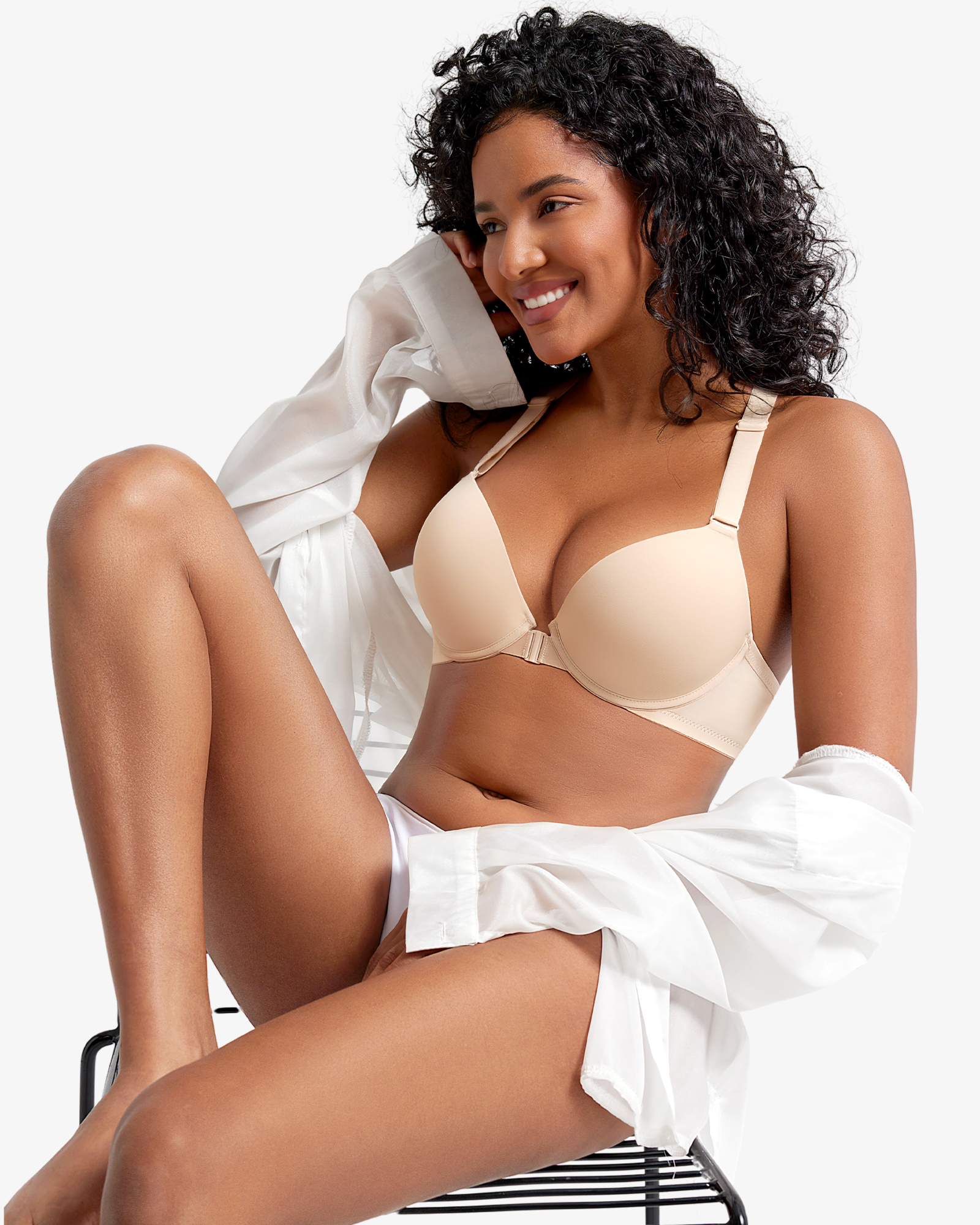 Front Closure Bras for Women Racerback Plunge Underwire Lightly Lined Seamless Bra