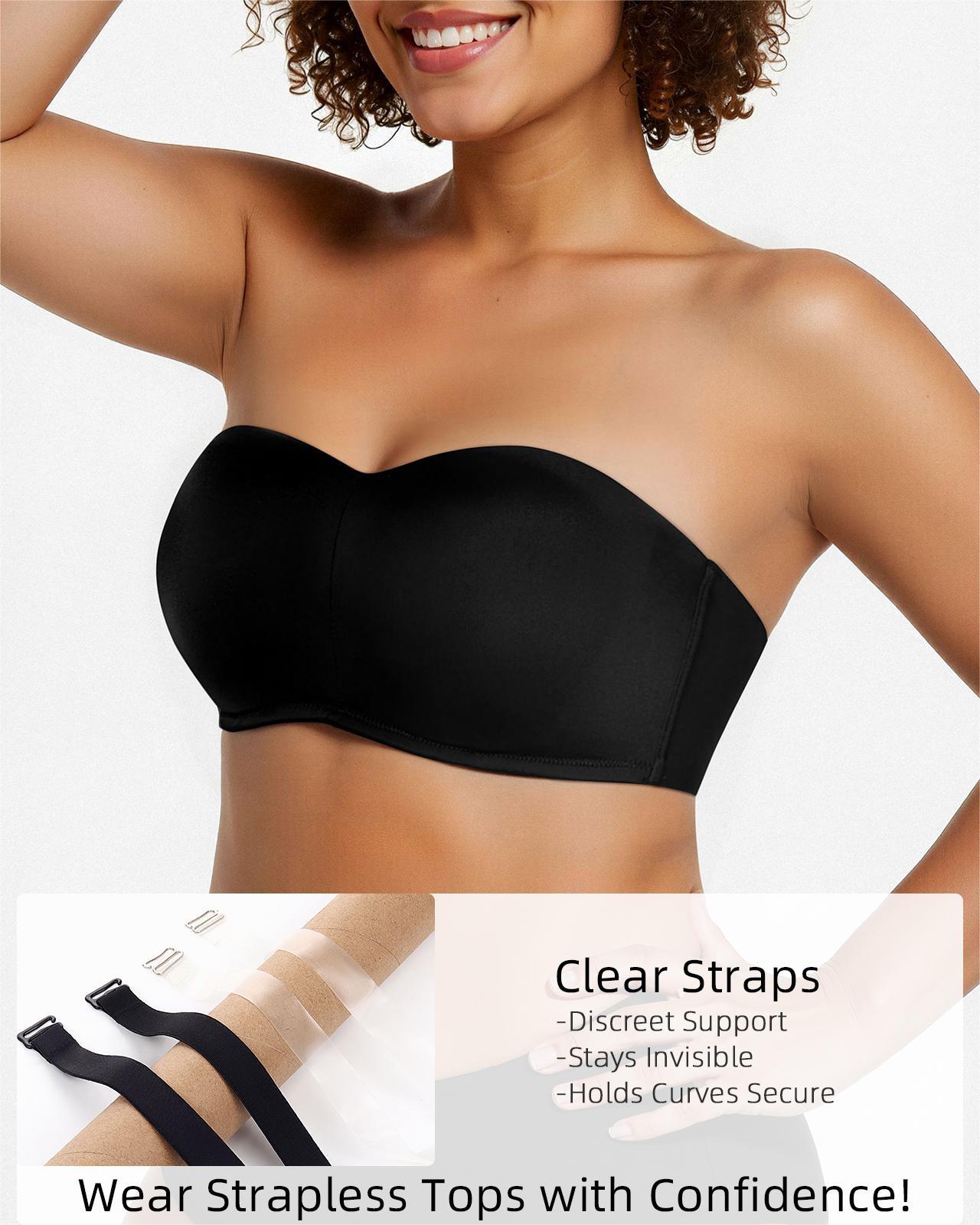 Plus Size Strapless Bandeau Padded Underwire Support Non-Slip Convertible Bra